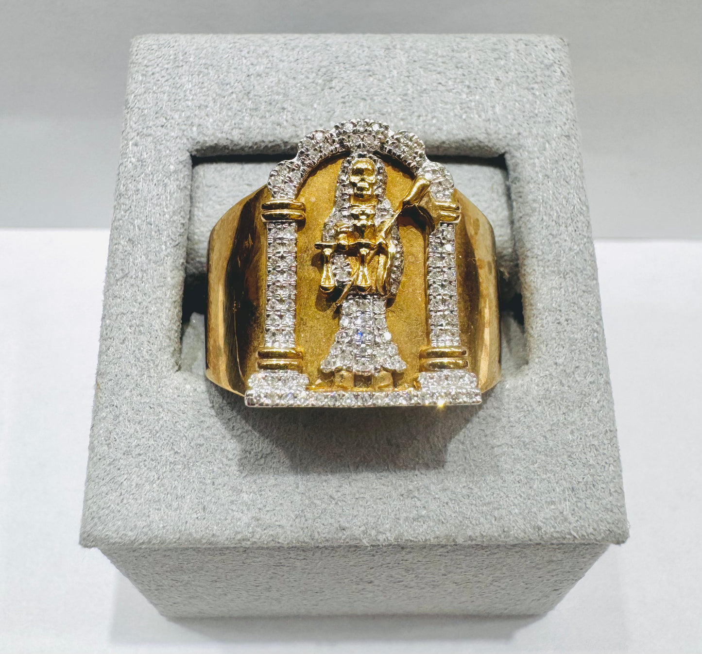 10K GOLD MEN’S NATURAL DIAMOND “SANTA MUERTE” RING 0.25CT, SIZE: 10