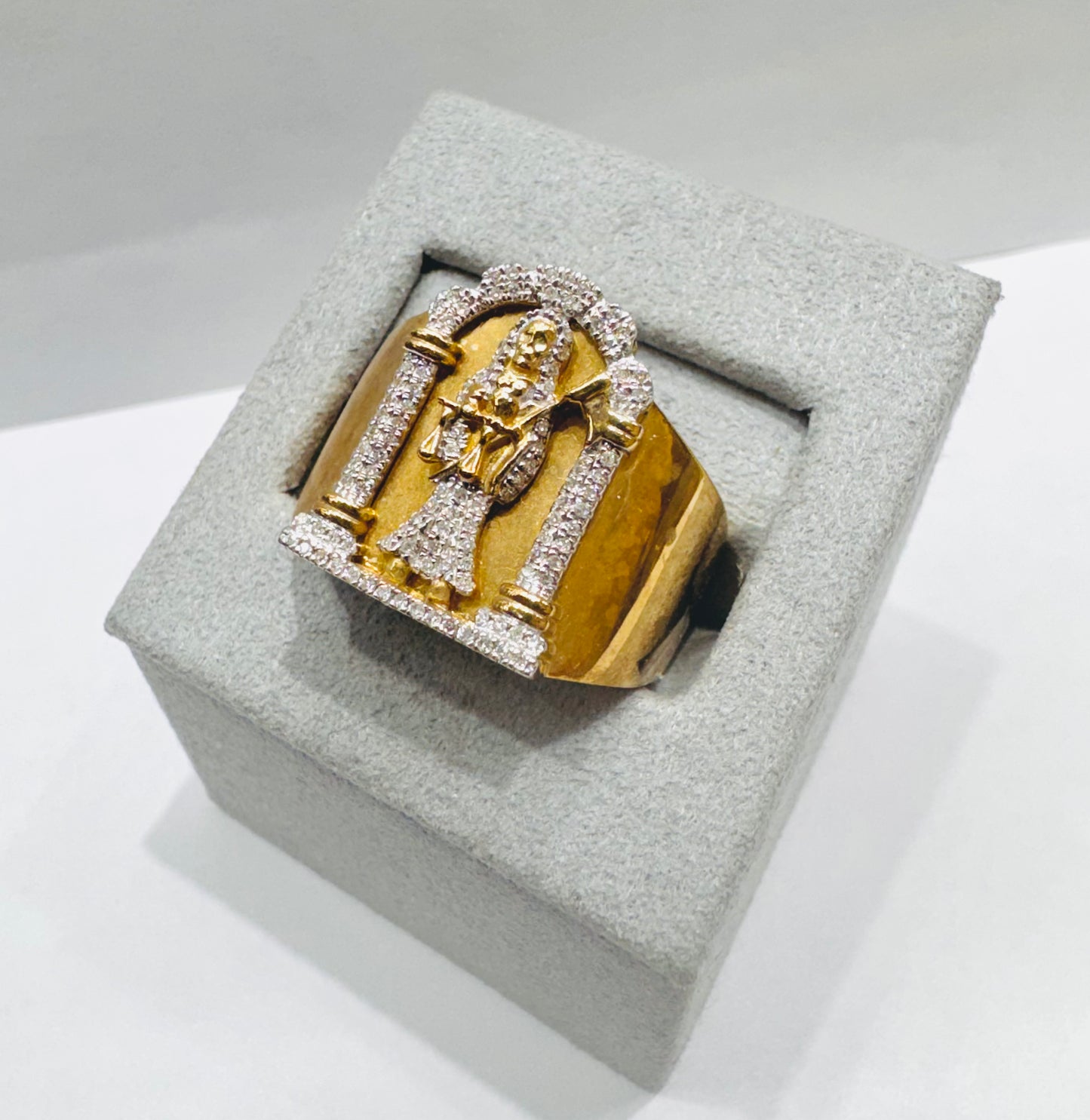 10K GOLD MEN’S NATURAL DIAMOND “SANTA MUERTE” RING 0.25CT, SIZE: 10