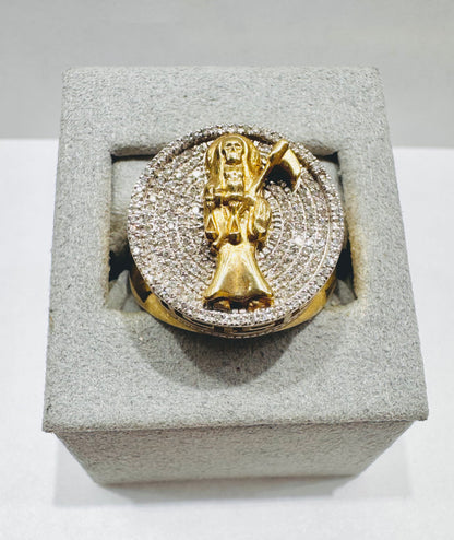 10K GOLD MEN’S NATURAL DIAMOND “SANTA MUERTE” RING 1.CT, SIZE: 10