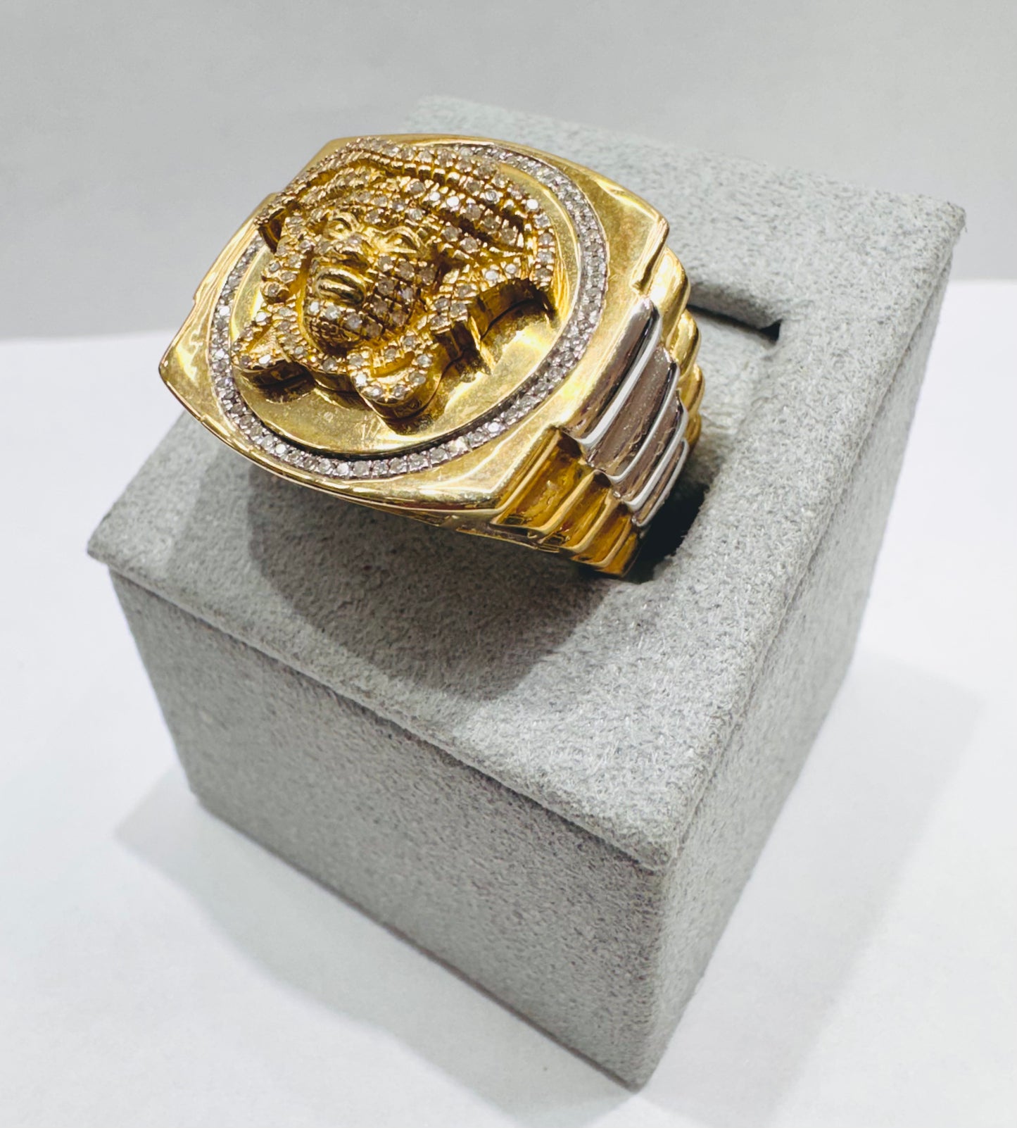 10K GOLD MEN’S NATURAL DIAMOND MEDUSA HEAD RING 0.40CT, SIZE: 10.5