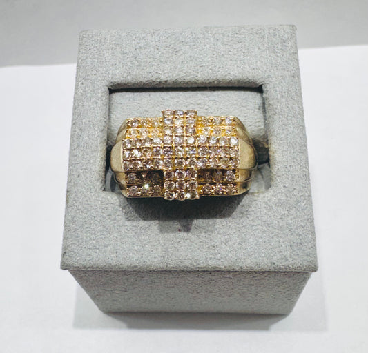 10K GOLD MEN’S NATURAL DIAMOND CROSS RING 1.10CT SIZE: 10