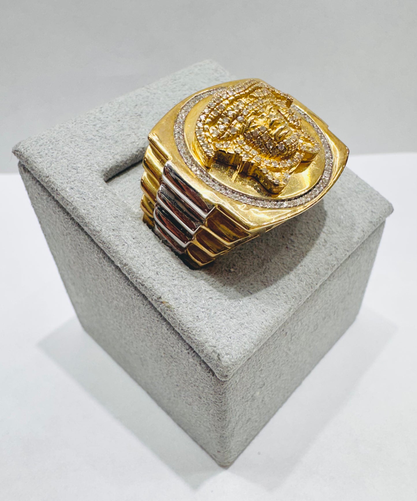 10K GOLD MEN’S NATURAL DIAMOND MEDUSA HEAD RING 0.40CT, SIZE: 10.5
