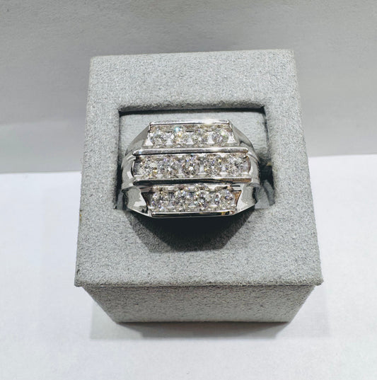 14K WHITE GOLD MEN’S NATURAL DIAMOND RING 1.02CT, SIZE: 10