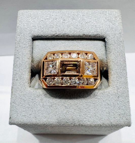 14K ROSE GOLD MEN’S NATURAL DIAMONDS & CHOCOLATE DIAMOND 1.52CT, SIZE: 10