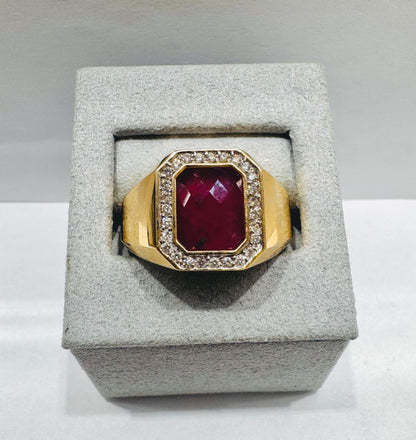 14K GOLD MEN’S NATURAL DIAMONDS WITH RUBY STONE .25CT, SIZE: 11