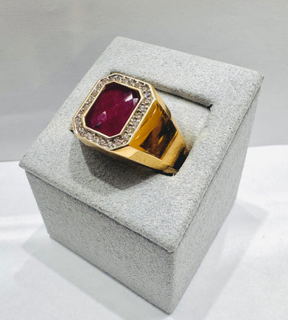14K GOLD MEN’S NATURAL DIAMONDS WITH RUBY STONE .25CT, SIZE: 11