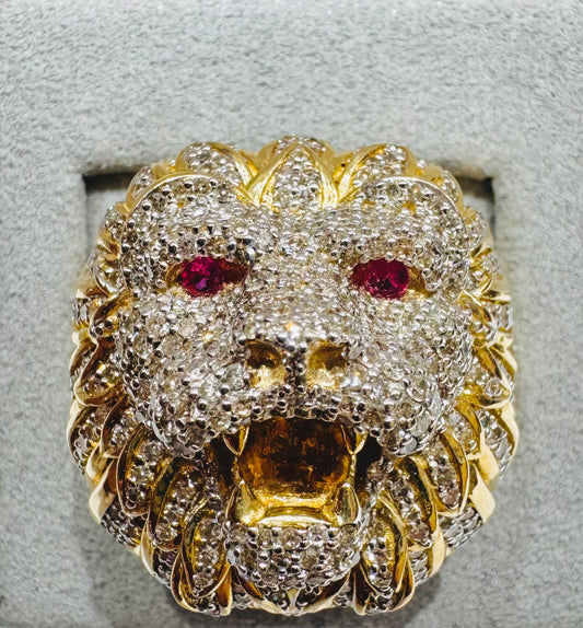 10K GOLD MEN’S NATURAL DIAMOND LION FACE RING 2.83CT, SIZE: 10.5