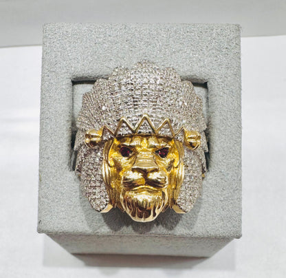 10K GOLD MEN’S NATURAL DIAMOND LION RING 0.80CT, SIZE: 10