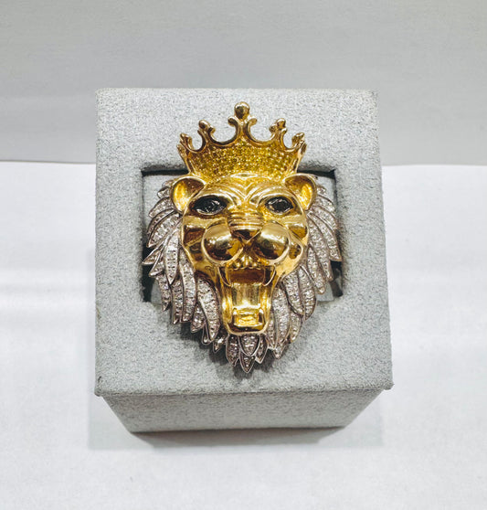 10K GOLD MEN’S NATURAL DIAMOND LION RING 0.40CT, SIZE: 10