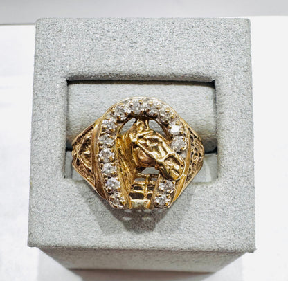 10K GOLD MEN’S NATURAL DIAMOND HORSE SHOE RING .25CT, SIZE: 11