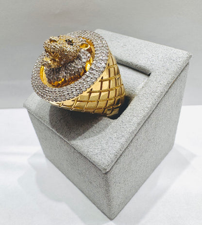 10K GOLD MEN’S NATURAL DIAMOND LION RING 1.10CT, SIZE: 10.5
