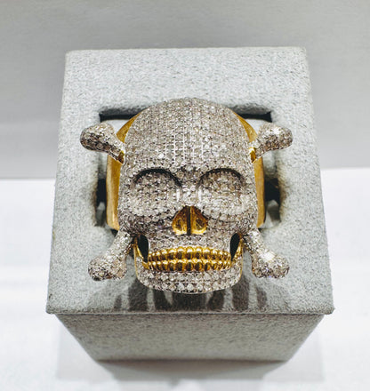 10K GOLD MEN’S NATURAL DIAMOND SKULL CROSS BONE RING 1.10CT, SIZE: 10.5