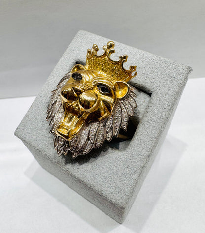 10K GOLD MEN’S NATURAL DIAMOND LION RING 0.40CT, SIZE: 10