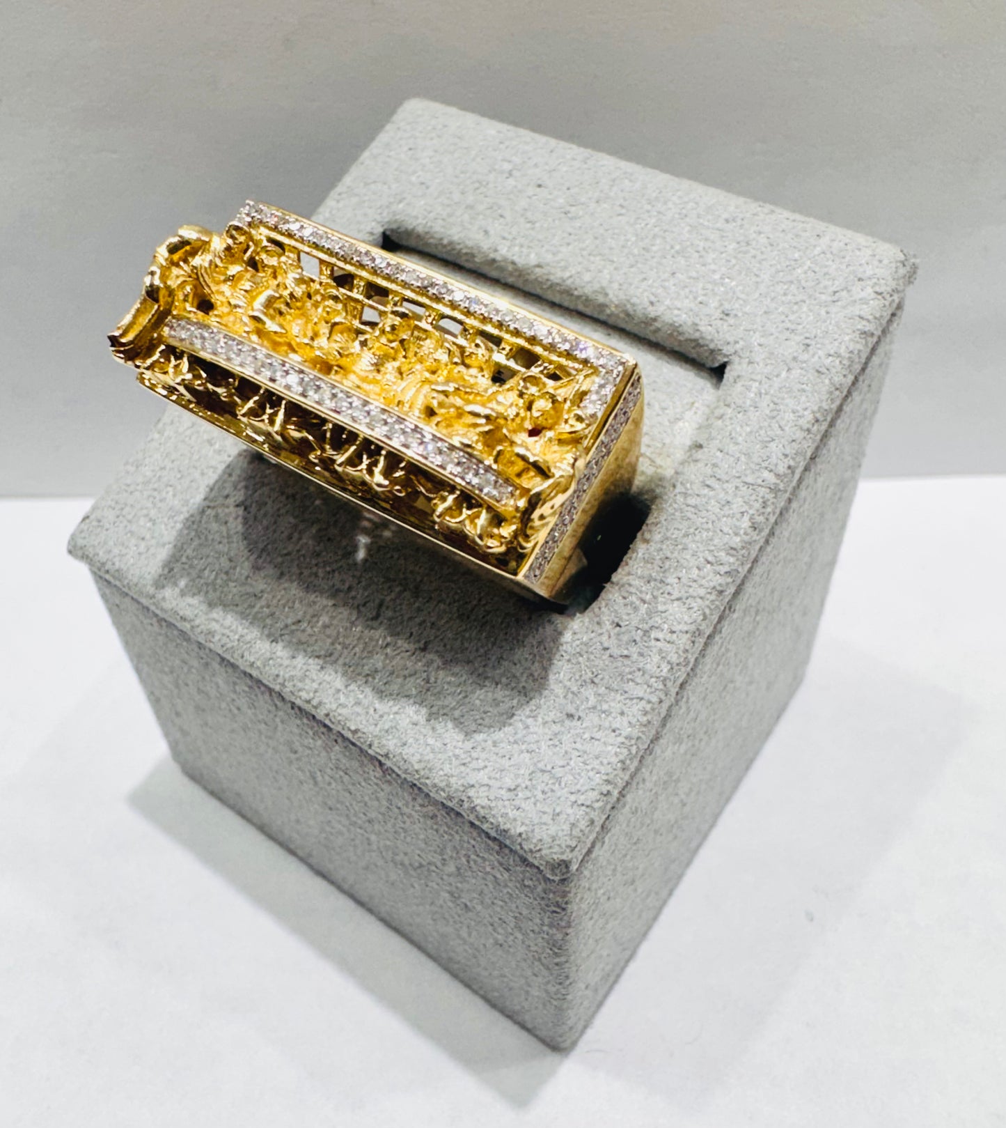 10K GOLD MEN’S NATURAL DIAMOND LAST SUPPER RING 0.28CT, SIZE: 10