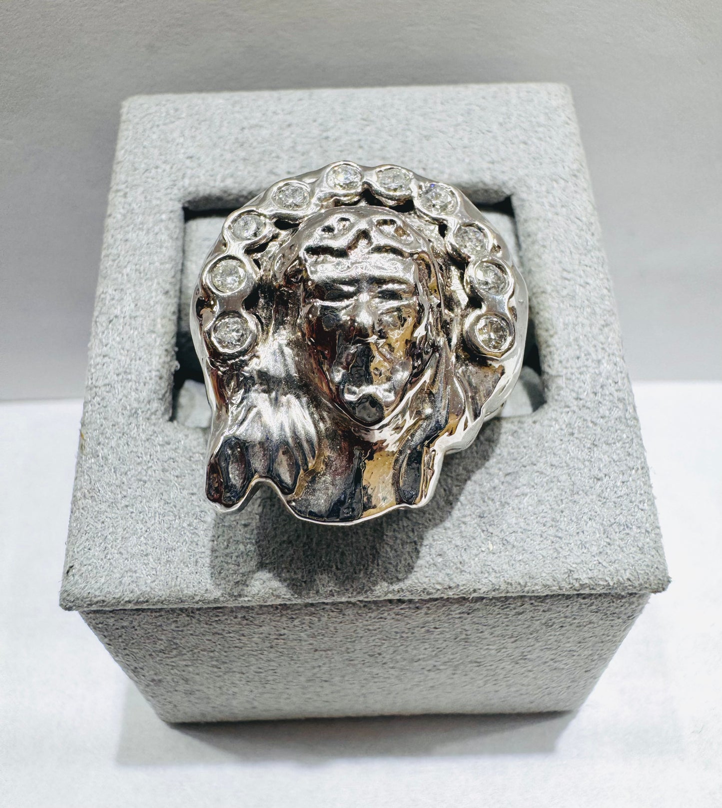 10K WHITE GOLD MEN’S NATURAL DIAMOND JESUS RING 0.50TW, SIZE: 10.5