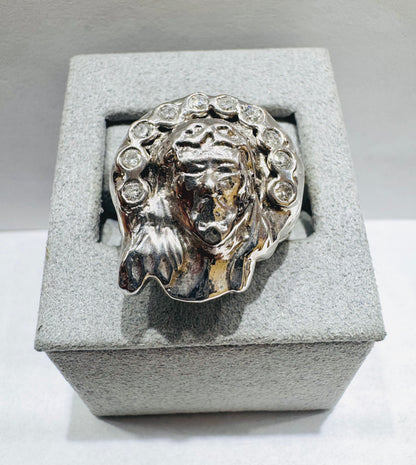 10K WHITE GOLD MEN’S NATURAL DIAMOND JESUS RING 0.50TW, SIZE: 10.5