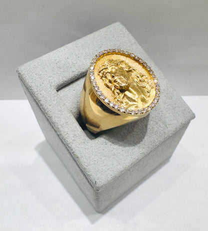 14K GOLD MEN’S NATURAL DIAMOND JESUS FACE RING 0.38CT, SIZE: 10