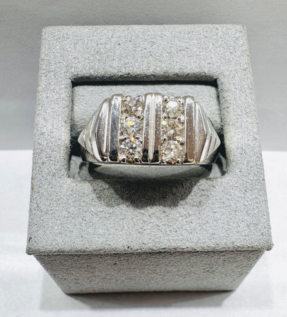 14K WHITE GOLD MEN’S NATURAL DIAMOND RING 1.CT, SIZE: 10