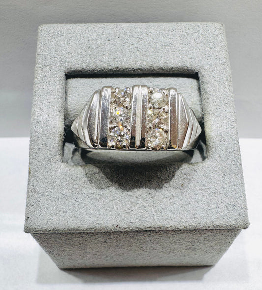 14K WHITE GOLD MEN’S NATURAL DIAMOND RING 1.CT, SIZE: 10