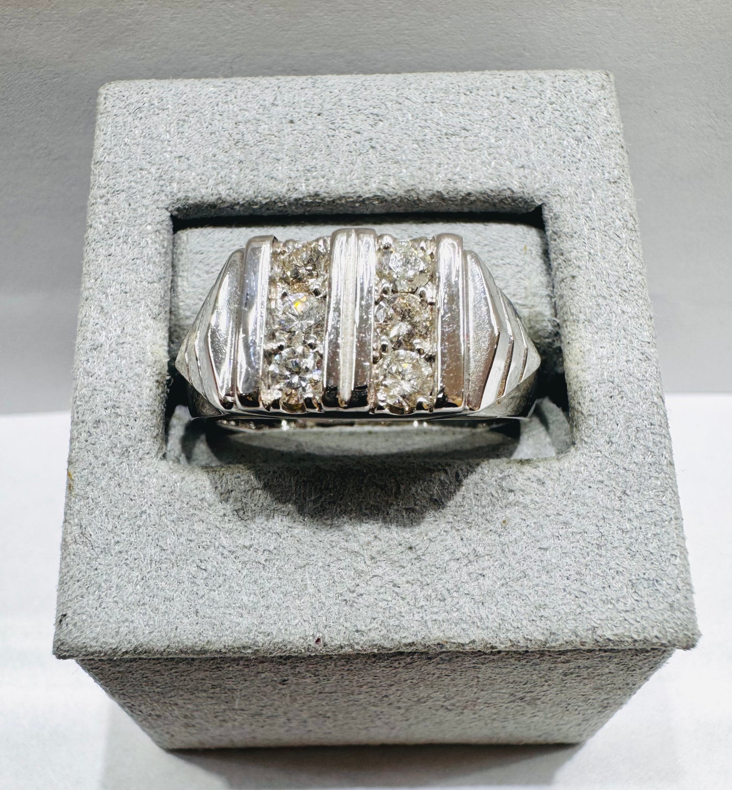 14K WHITE GOLD MEN’S NATURAL DIAMOND RING 1.CT, SIZE: 10