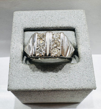 14K WHITE GOLD MEN’S NATURAL DIAMOND RING 1.CT, SIZE: 10