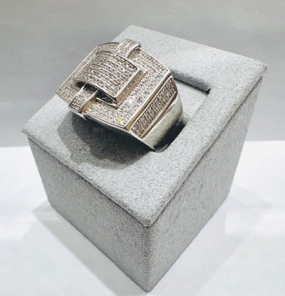 SILVER MEN’S NATURAL DIAMOND RING, SIZE: 10.5