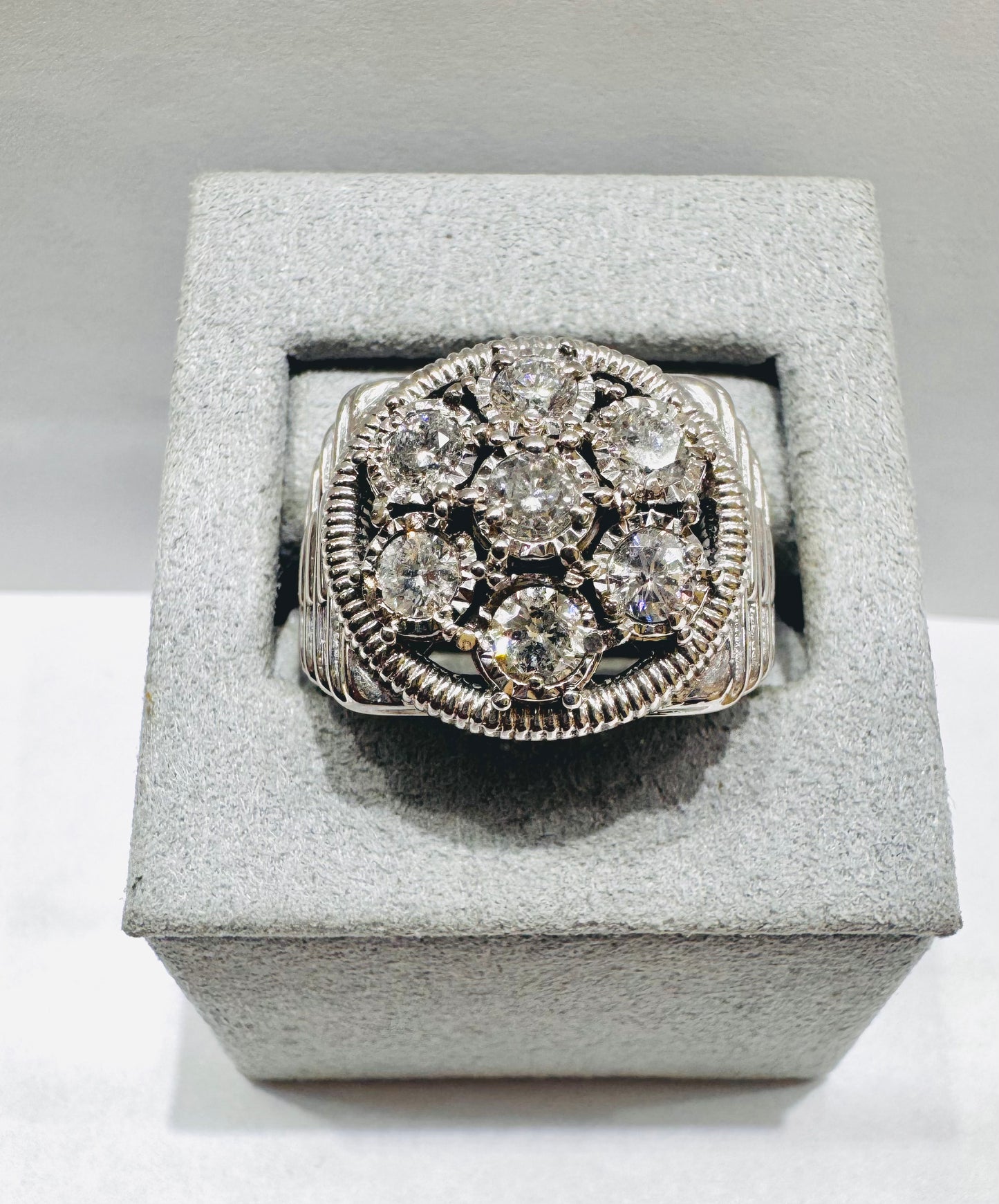 10K WHITE GOLD MEN’S NATURAL DIAMOND RING 1.50CT, SIZE: 11.5