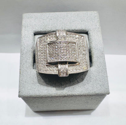 SILVER MEN’S NATURAL DIAMOND RING, SIZE: 10.5
