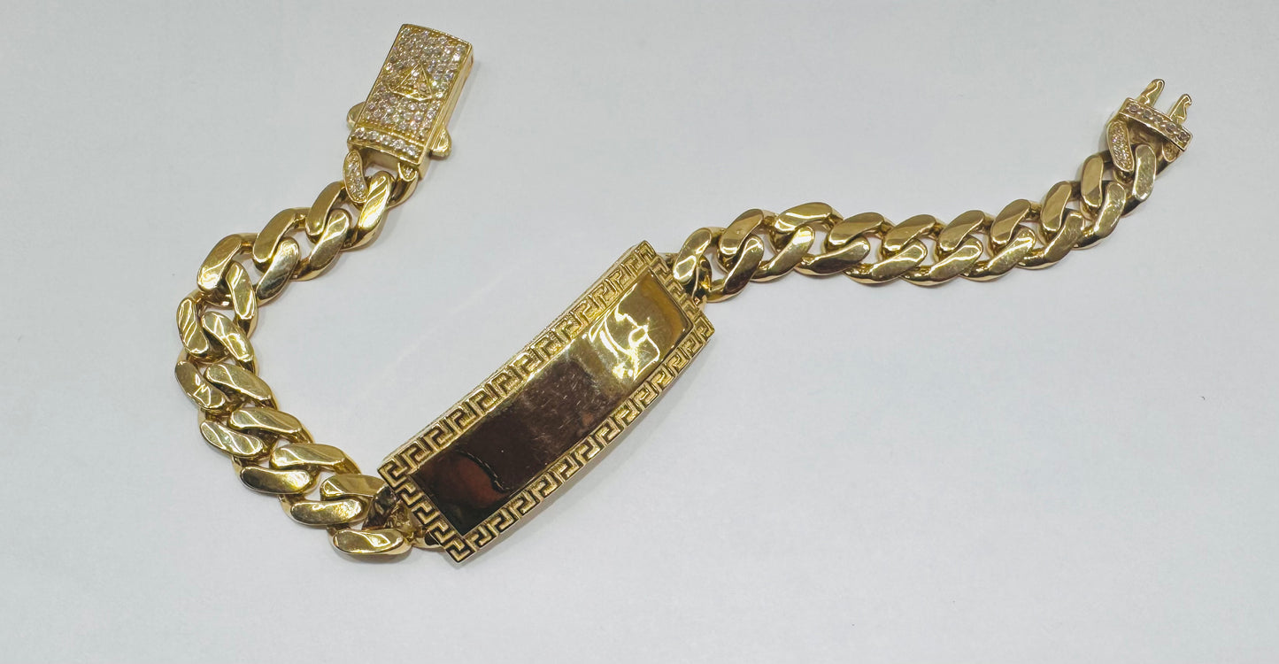10K GOLD MONACO BRACELET 8”, WEIGHT: 14.9gm, WIDTH: 8.2mm