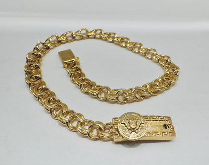 10K GOLD CHINO LINK BRACELET WITH MEDUSA HEAD 8”, WEIGHT: 10.4gm, WIDTH: 5.5mm