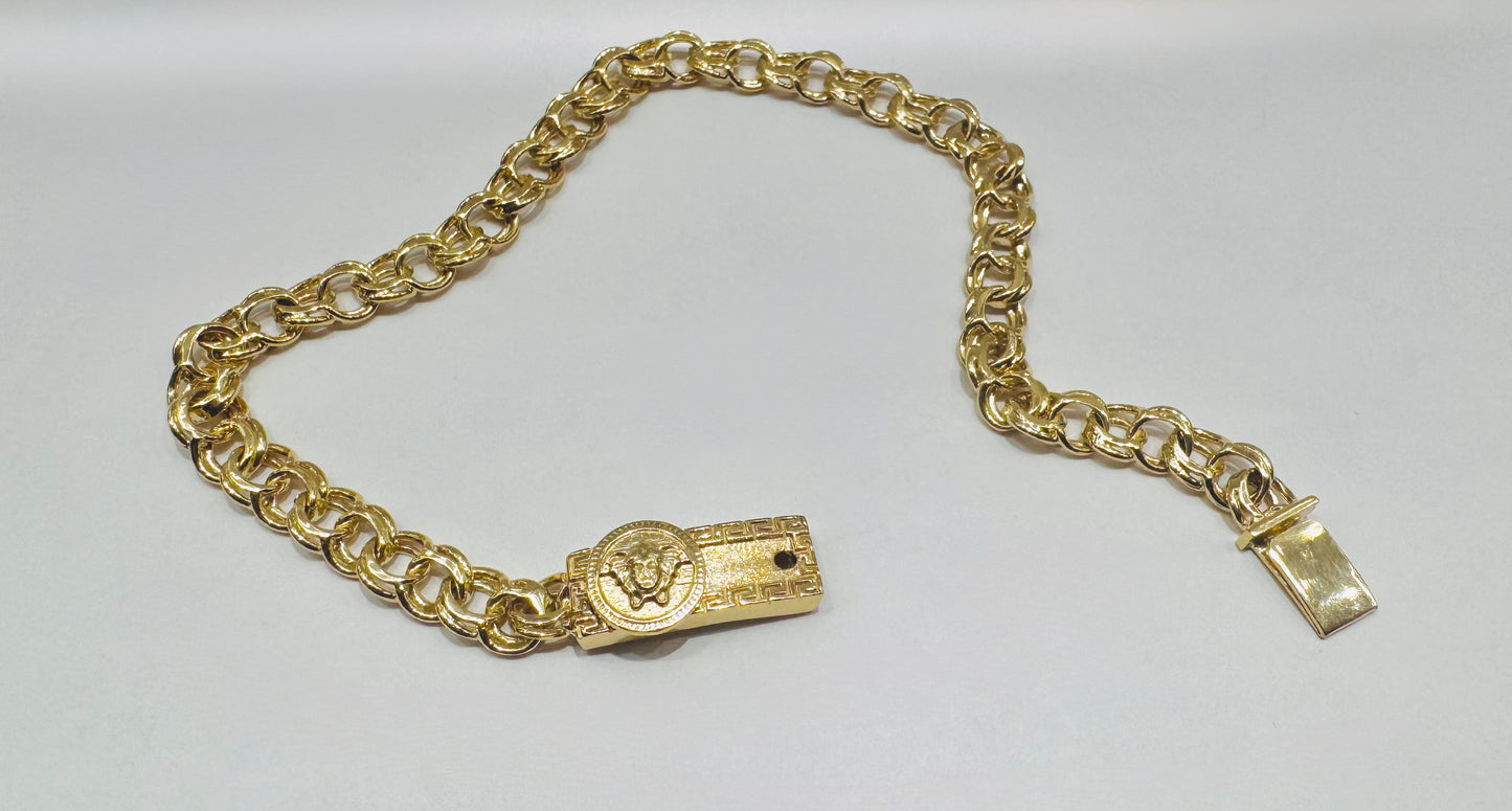10K GOLD CHINO LINK BRACELET WITH MEDUSA HEAD 8”, WEIGHT: 10.4gm, WIDTH: 5.5mm