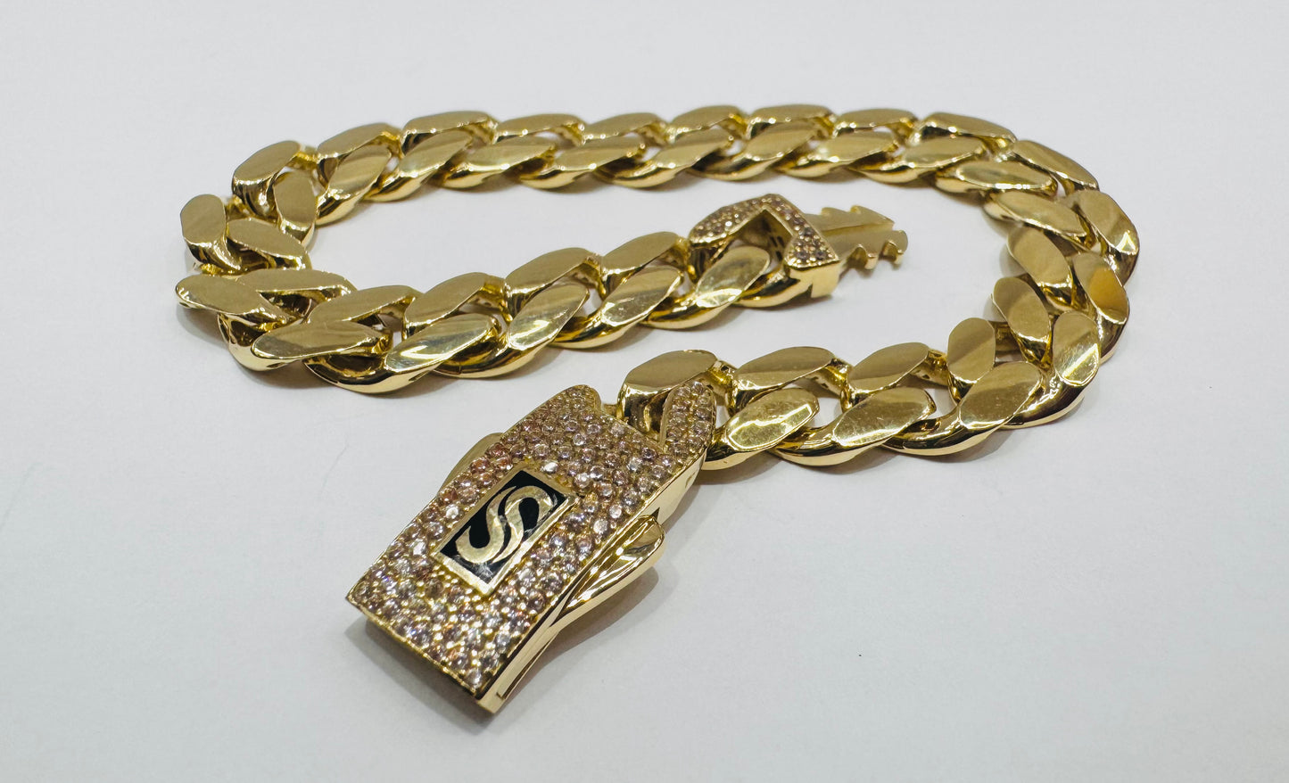 10K GOLD MONACO BRACELET 8”, WEIGHT: 14.4gm, WIDTH: 9.3mm