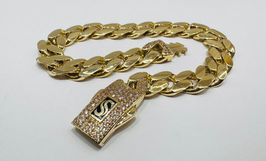 10K GOLD MONACO BRACELET 8”, WEIGHT: 14.4gm, WIDTH: 9.3mm