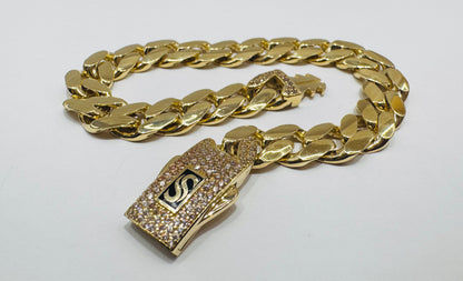 10K GOLD MONACO BRACELET 8”, WEIGHT: 10.4gm, WIDTH: 7.7mm
