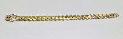 10K GOLD MONACO BRACELET 8”, WEIGHT: 14.4gm, WIDTH: 9.3mm