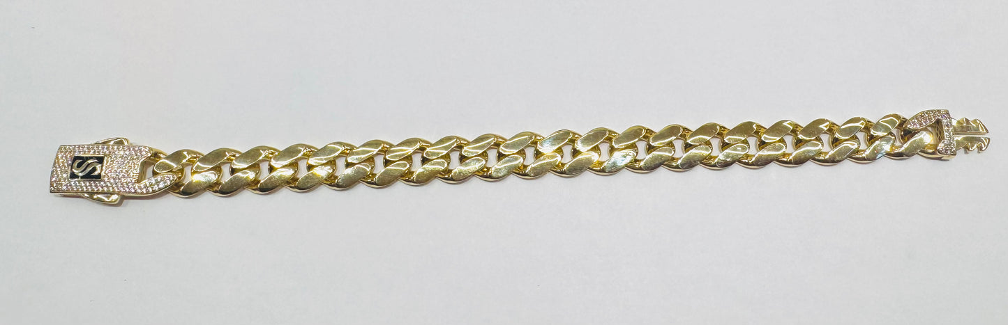 10K GOLD MONACO BRACELET 8”, WEIGHT: 18.6gm, WIDTH: 10mm