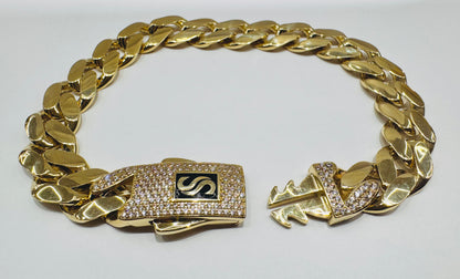 10K GOLD MONACO BRACELET 8”, WEIGHT: 18.6gm, WIDTH: 10mm
