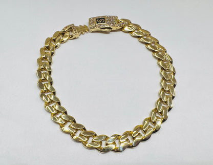 10K GOLD MONACO BRACELET 8”, WEIGHT: 10.4gm, WIDTH: 7.7mm