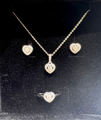 SILVER MOISSANITE HEART PENDANT SET 0.95CT RING-SIZE: 7