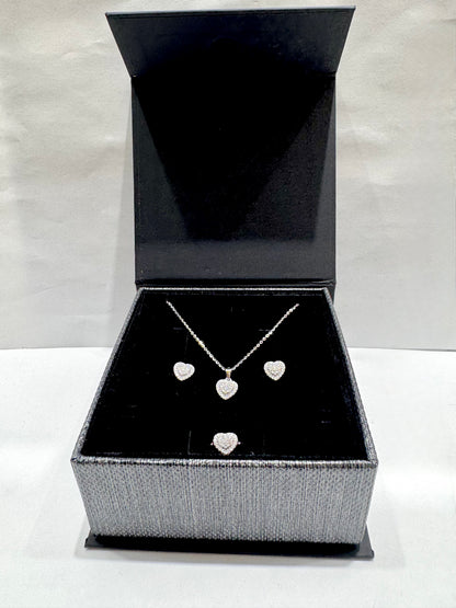 SILVER MOISSANITE HEART SHAPED JEWELRY SET 3.73CT, RING-SIZE: 7