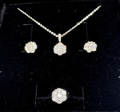SILVER MOISSANITE FLORAL CLUSTER JEWELRY SET 2.35CT, RING-SIZE: 7