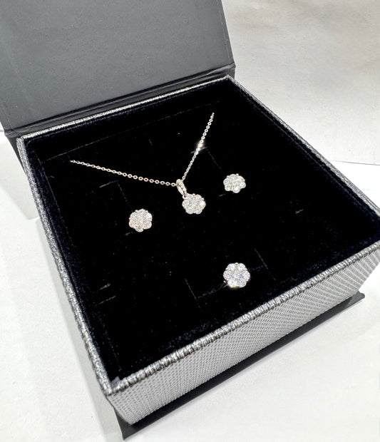 SILVER MOISSANITE FLORAL CLUSTER JEWELRY SET 2.35CT, RING-SIZE: 7