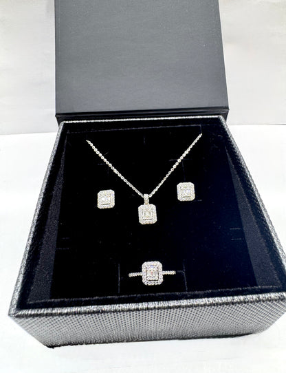 SILVER MOISSANITE BAGUETTE CUT JEWELRY SET 1.27CT, RING-SIZE: 7
