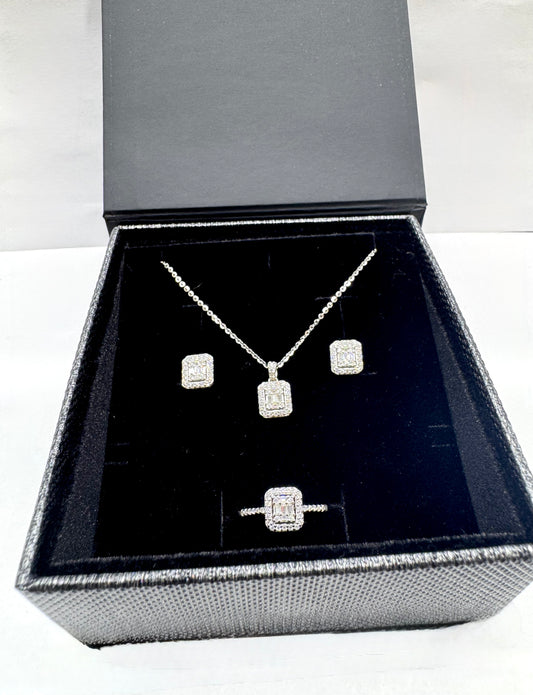 SILVER MOISSANITE BAGUETTE CUT JEWELRY SET 1.27CT, RING-SIZE: 7