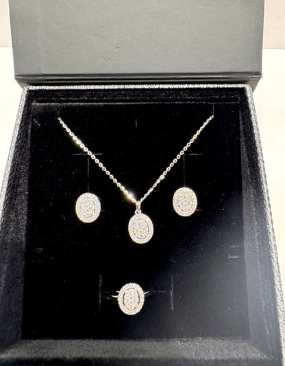 SILVER MOISSANITE MULTI-DIAMOND OVAL PENDANT SET 1.20CT RING-SIZE: 7