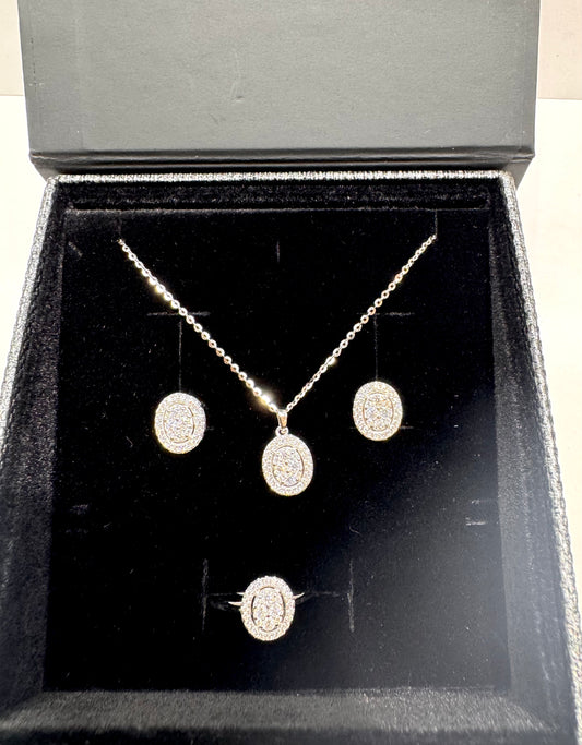 SILVER MOISSANITE MULTI-DIAMOND OVAL PENDANT SET 1.20CT RING-SIZE: 7