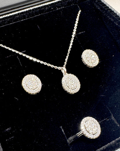 SILVER MOISSANITE MULTI-DIAMOND OVAL PENDANT SET 1.20CT RING-SIZE: 7