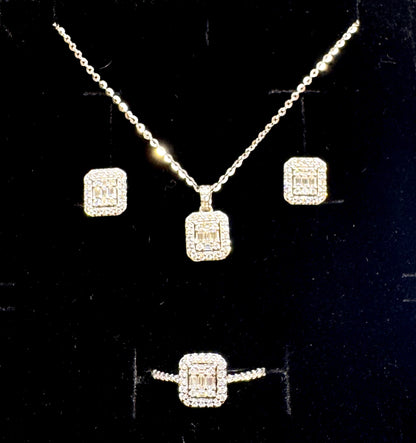 SILVER MOISSANITE BAGUETTE CUT JEWELRY SET 1.27CT, RING-SIZE: 7
