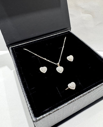 SILVER MOISSANITE HEART SHAPED JEWELRY SET 3.73CT, RING-SIZE: 7
