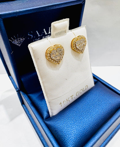 10K GOLD NATURAL DIAMOND HEART EARRINGS 0.48CT